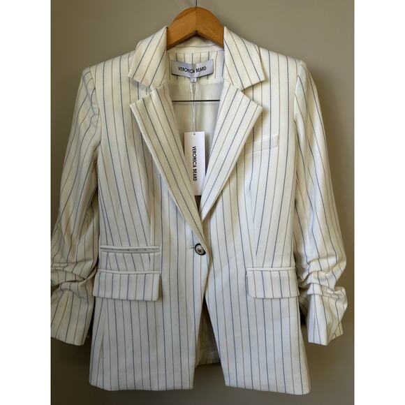 Veronica Beard Battista Dickey Jacket Womens 4 Dove Multi Pinstripe Blazer New - Picture 1 of 13